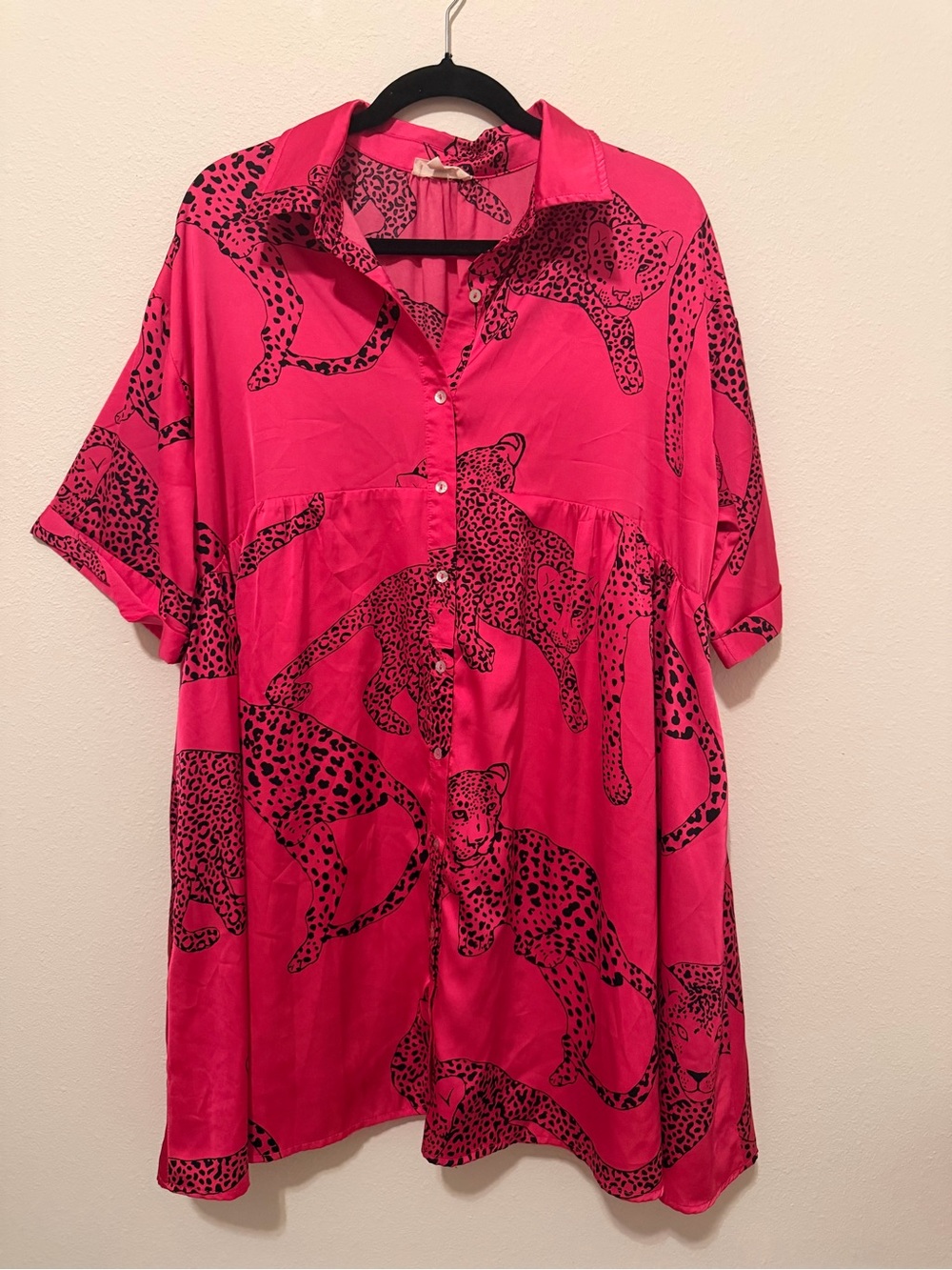Hot Pink Leopard Print Button-Front Women’s Dress